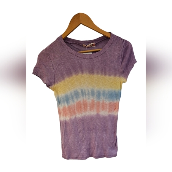 Anthropologie - NEW Maronie Tie Dye Knit Pullover T-Shirt Blue Ribbed Top - Picture 2 of 6